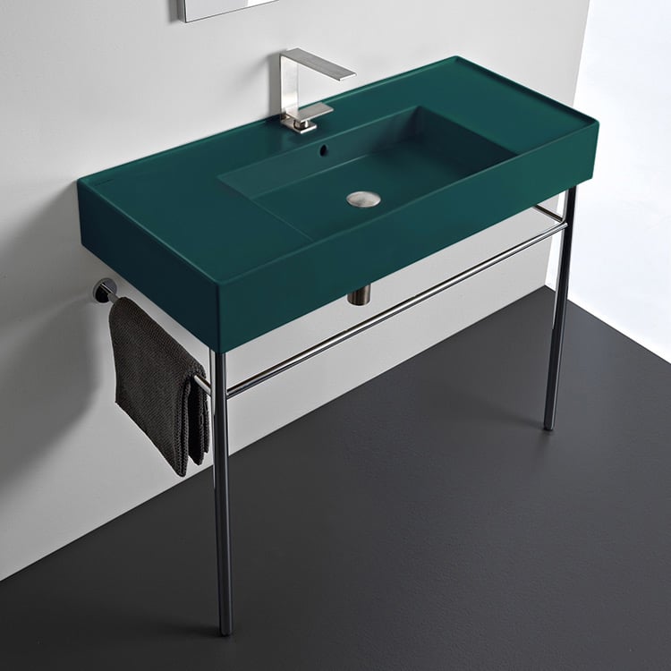 Scarabeo 5124-55-CON Green Console Sink, Polished Chrome Metal Legs, 40 Inch